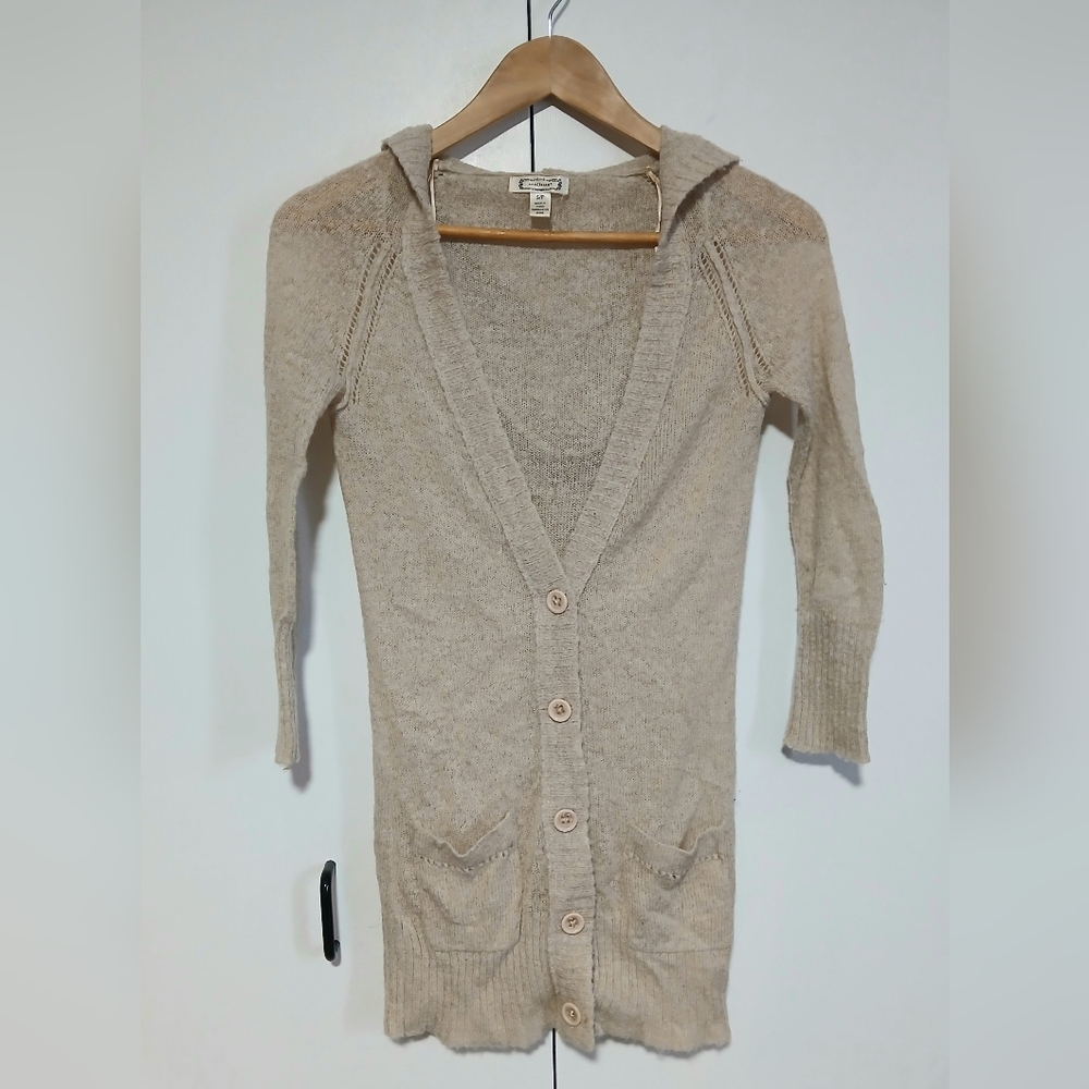 Aphorism Oatmeal Wool Blend Hooded Button Up Cardigan Women’s Small